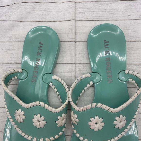 Jack Rogers Womens Mint Green (blueish) White Sandals Size US 6 Hard Plastic - Picture 7 of 10